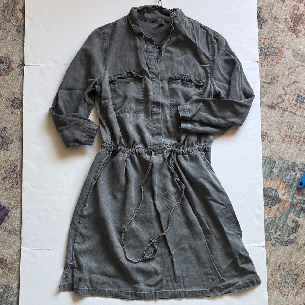 Old Navy Gray Denim Long-Sleeve Shirt Dress